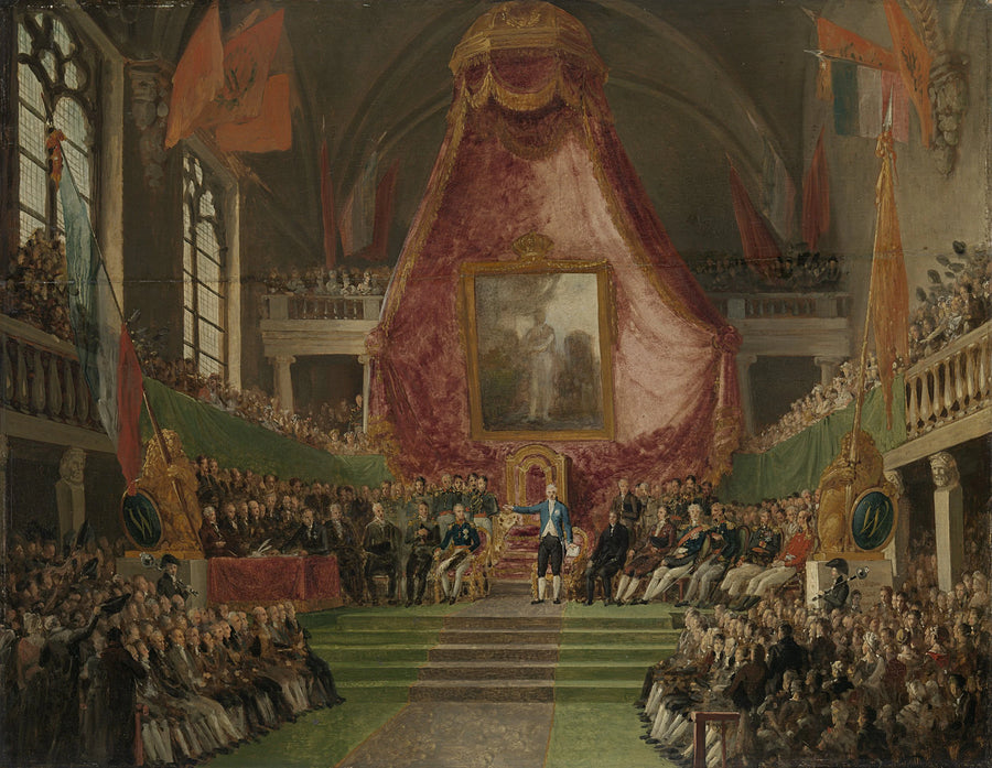 L'installation solennelle de l'Université de Gand par le prince d'Orange dans la salle du trône de l'hôtel de ville le 9 octobre 1817. - Mathieu-Ignace Van Brée