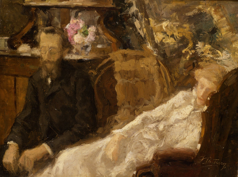 Interior com Annie Toorop-Hall e Ernst Ahn - Jan Toorop