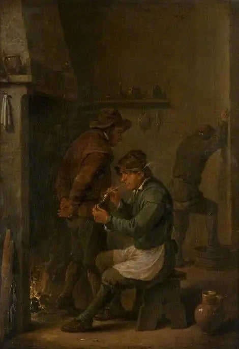 Interior com camponeses diante de uma fogueira - David Teniers Júnior