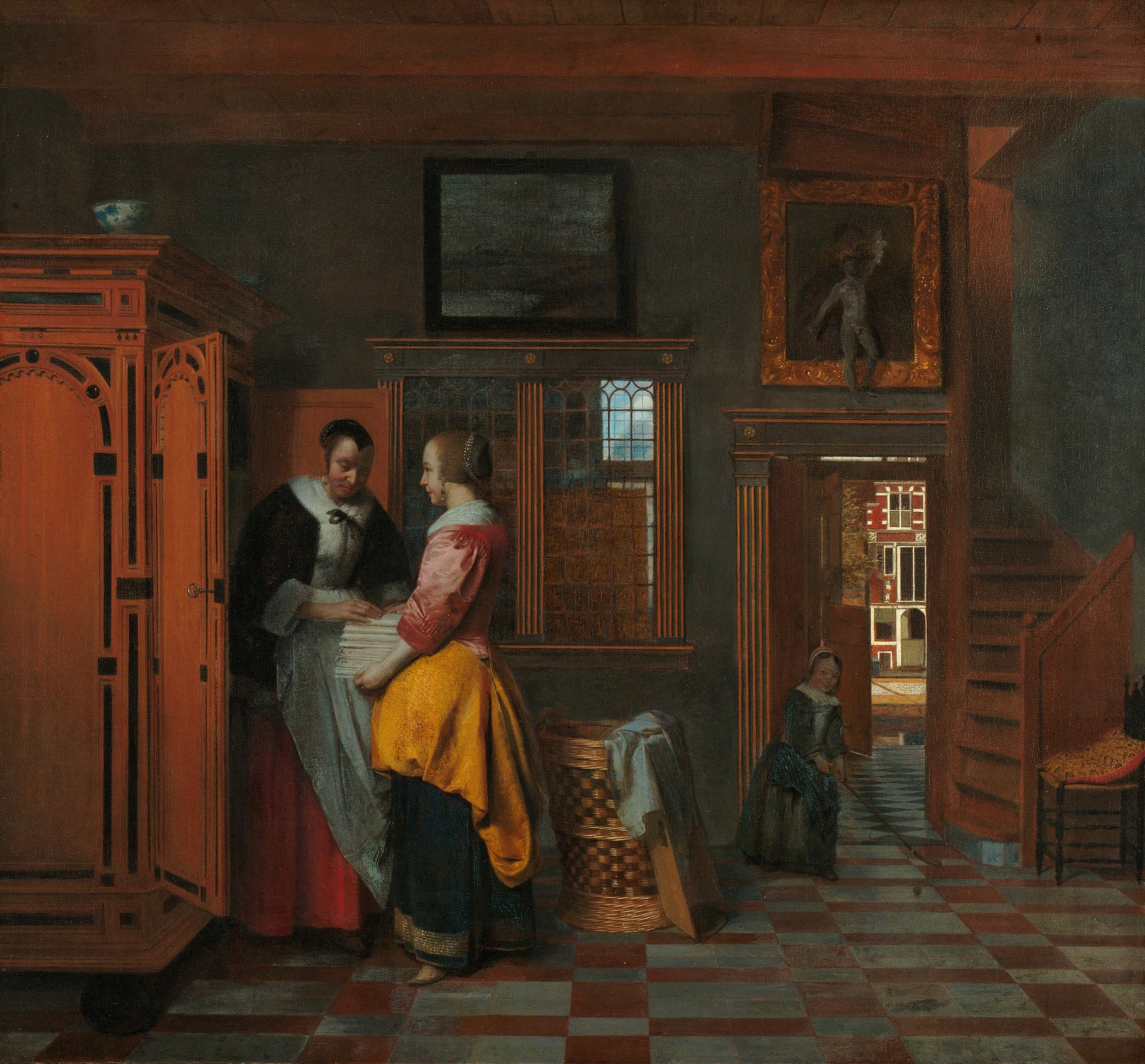 Intérieur avec des femmes près d'une armoire à linge - Pieter de Hooch