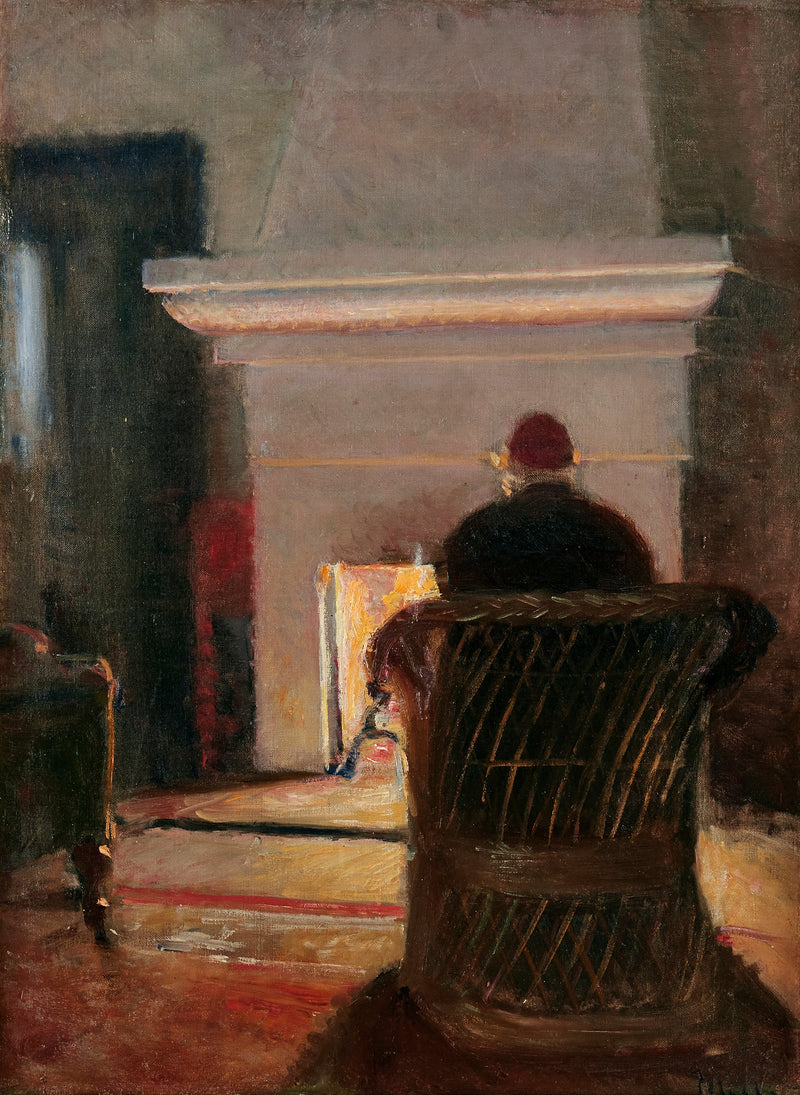 Intérieur avec Holger Drachmann près de la cheminée de la Villa Pax, Skagen. - Michael Peter Ancher