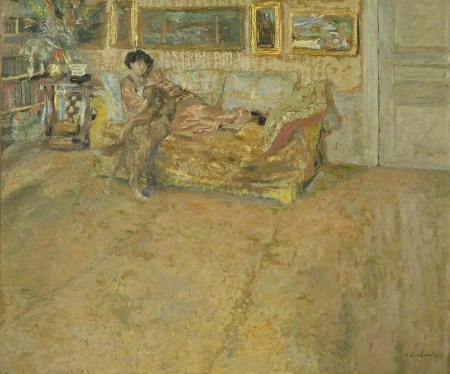 Interior com Madame Hessel e seu cachorro - Édouard Vuillard
