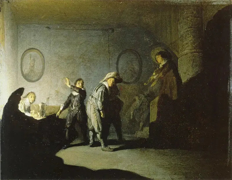 Intérieur avec personnages (La main chaude) - Rembrandt image 1 reproduction d’œuvre d’art à l’huile