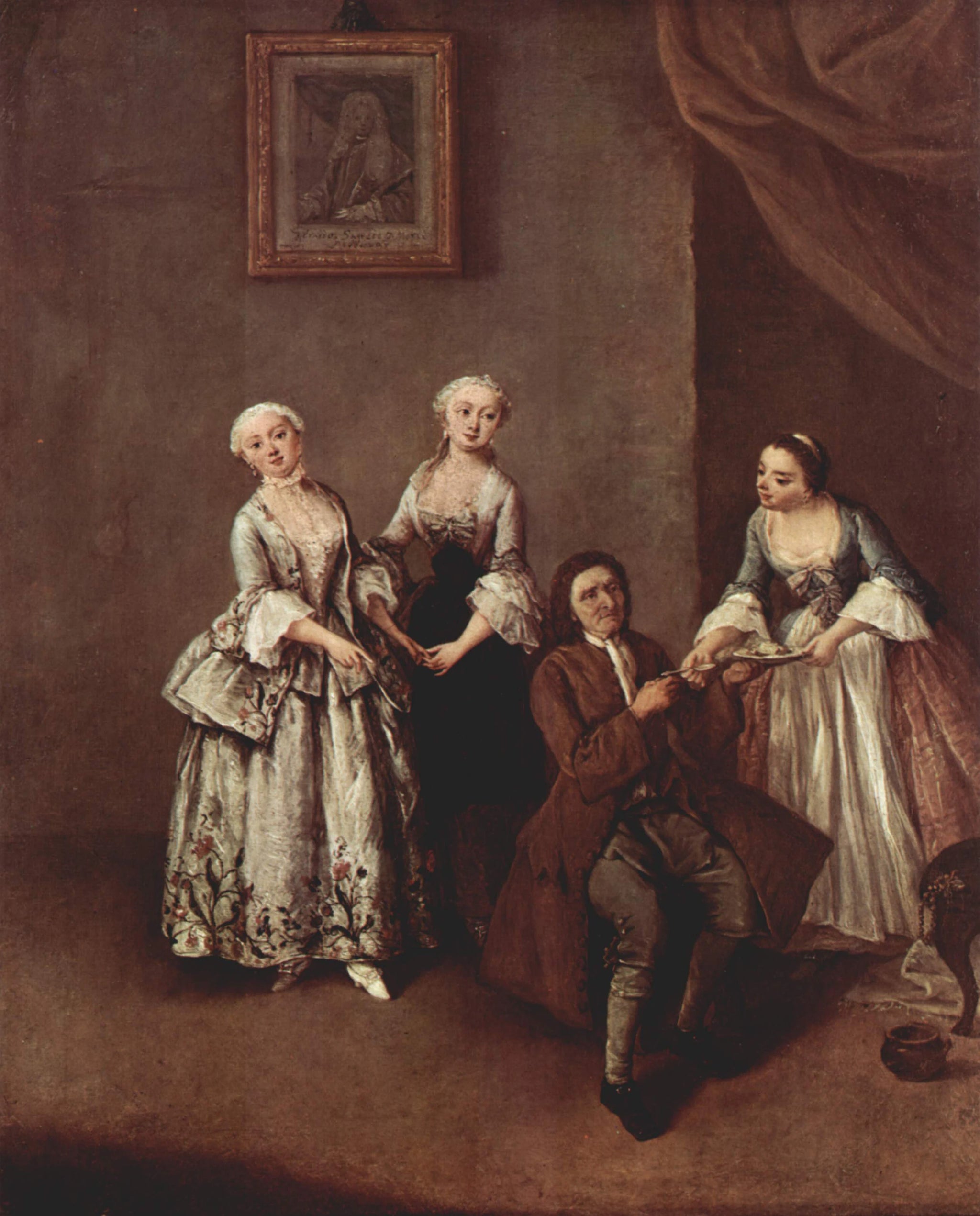 Un intérieur avec trois femmes et un homme assis - Pietro Longhi