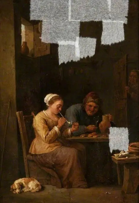 Interior com um homem e uma mulher à mesa - David Teniers Júnior