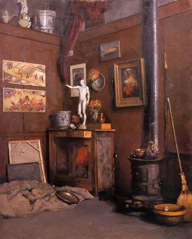 Interior de ateliê com fogão - Gustave Caillebotte
