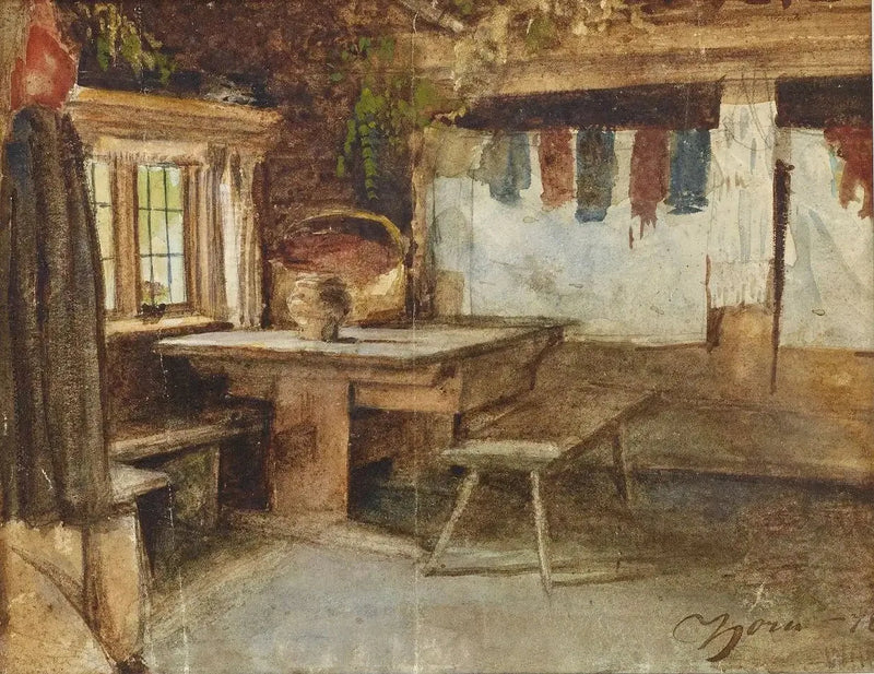 Interior de uma cabana em Mora - Anders Zorn