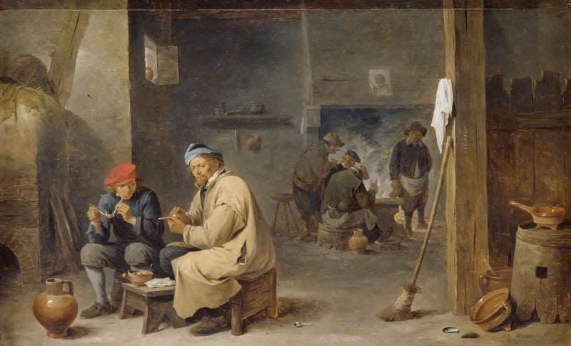 Interior de uma taverna com camponeses fumantes - David Teniers, o Jovem