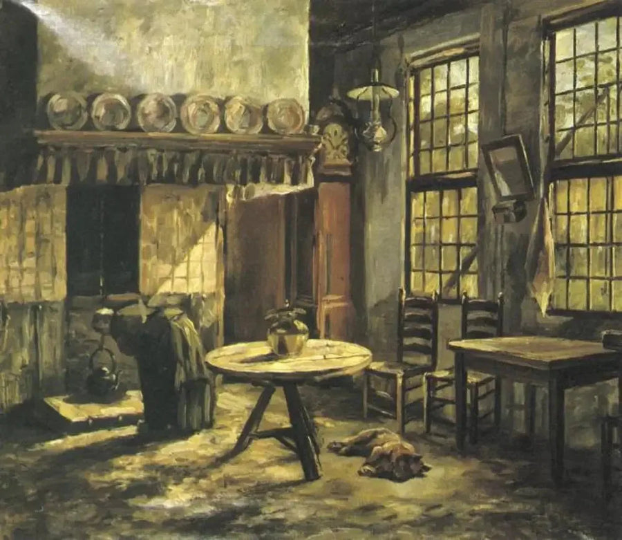 Interior de fazenda com lareira no Achterhoek - Piet Mondrian