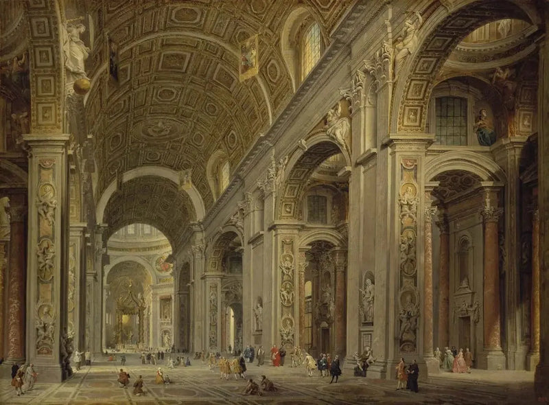 Interior da Catedral de São Pedro em Roma - Giovanni Paolo Panini