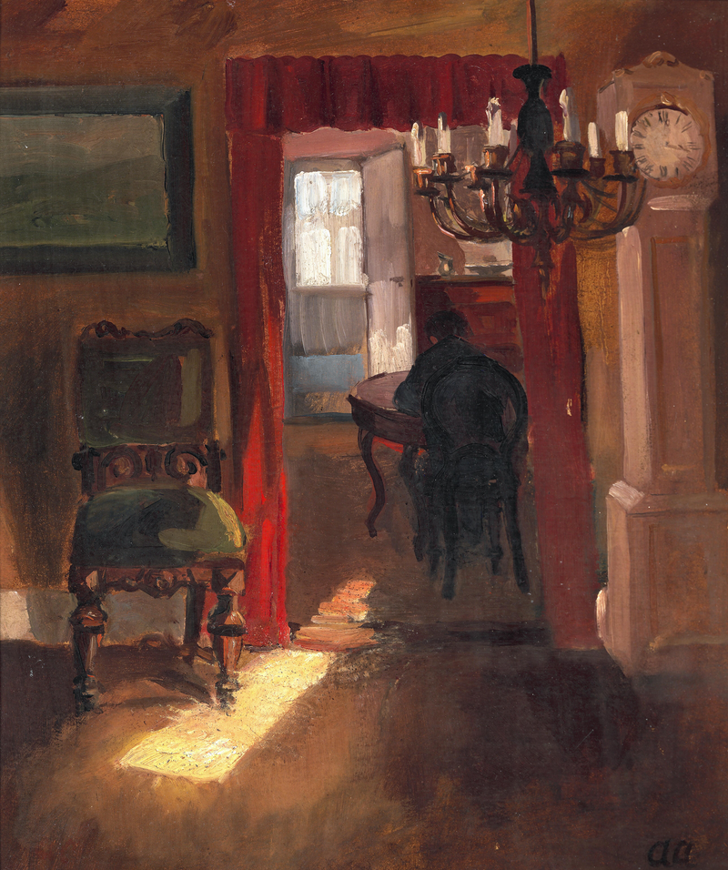 Interior de Skagen com uma faixa luminosa no chão - Anna Ancher
