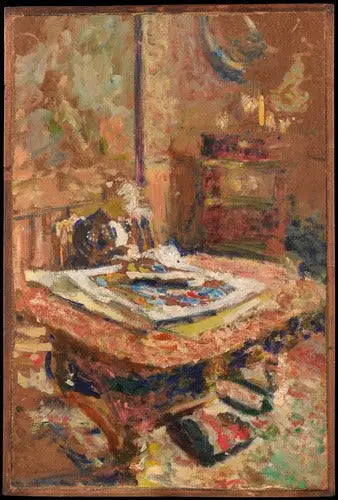 Interior, senhora Vuillard sentada diante de uma mesa - Édouard Vuillard