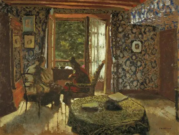 Interior. Madame Vuillard e a avó Roussel no Étang-la-Ville - Édouard Vuillard
