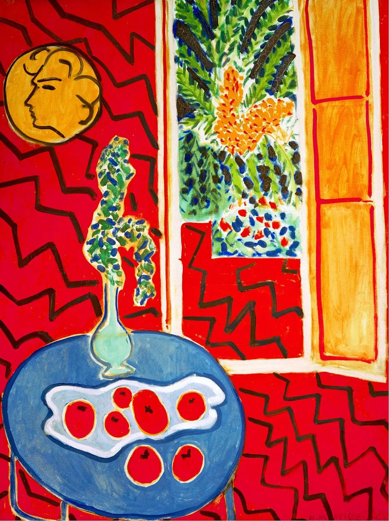 Interior vermelho, natureza morta sobre mesa azul - Henri Matisse