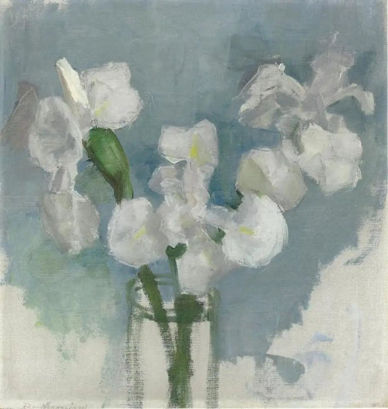 Íris brancos sobre fundo azul claro I - Piet Mondrian