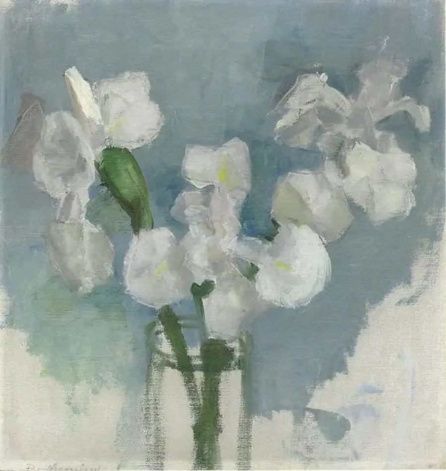 Íris brancos sobre fundo azul claro I - Piet Mondrian