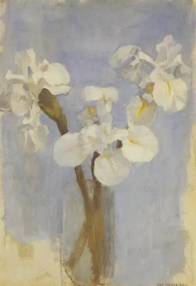 Íris brancos sobre fundo azul claro II - Piet Mondrian