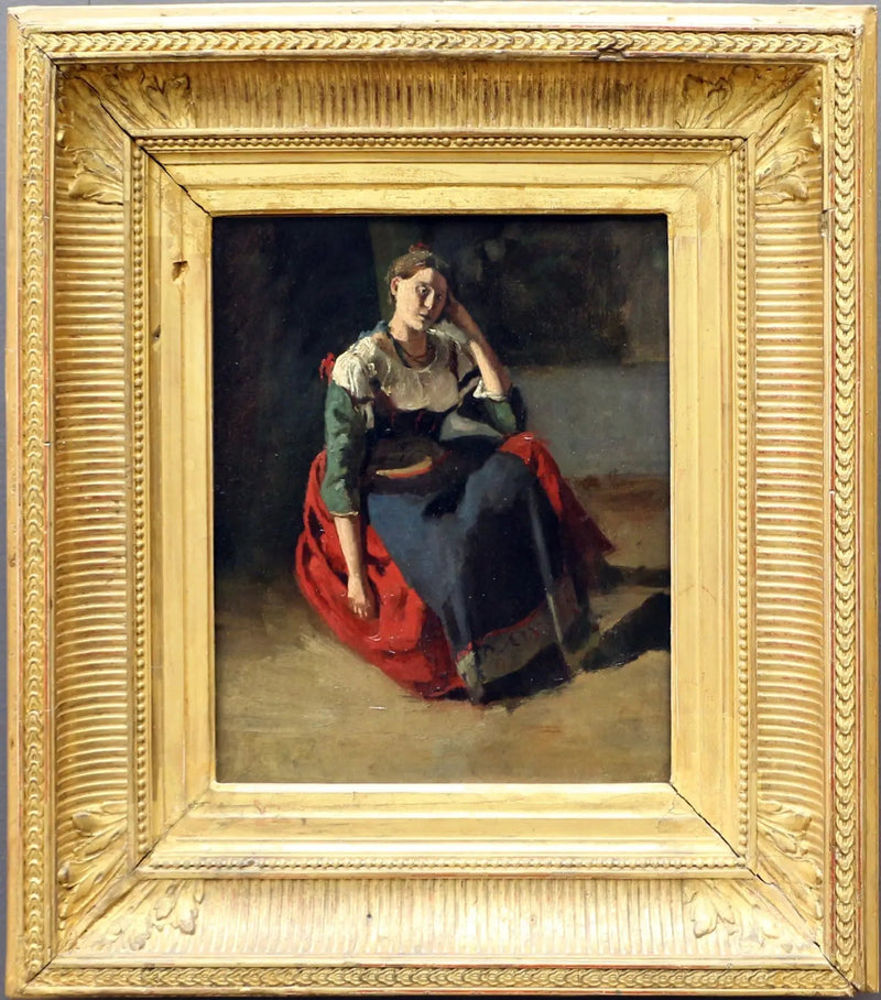 Italiana sentada, com o cotovelo apoiado no joelho - Jean-Baptiste Camille Corot