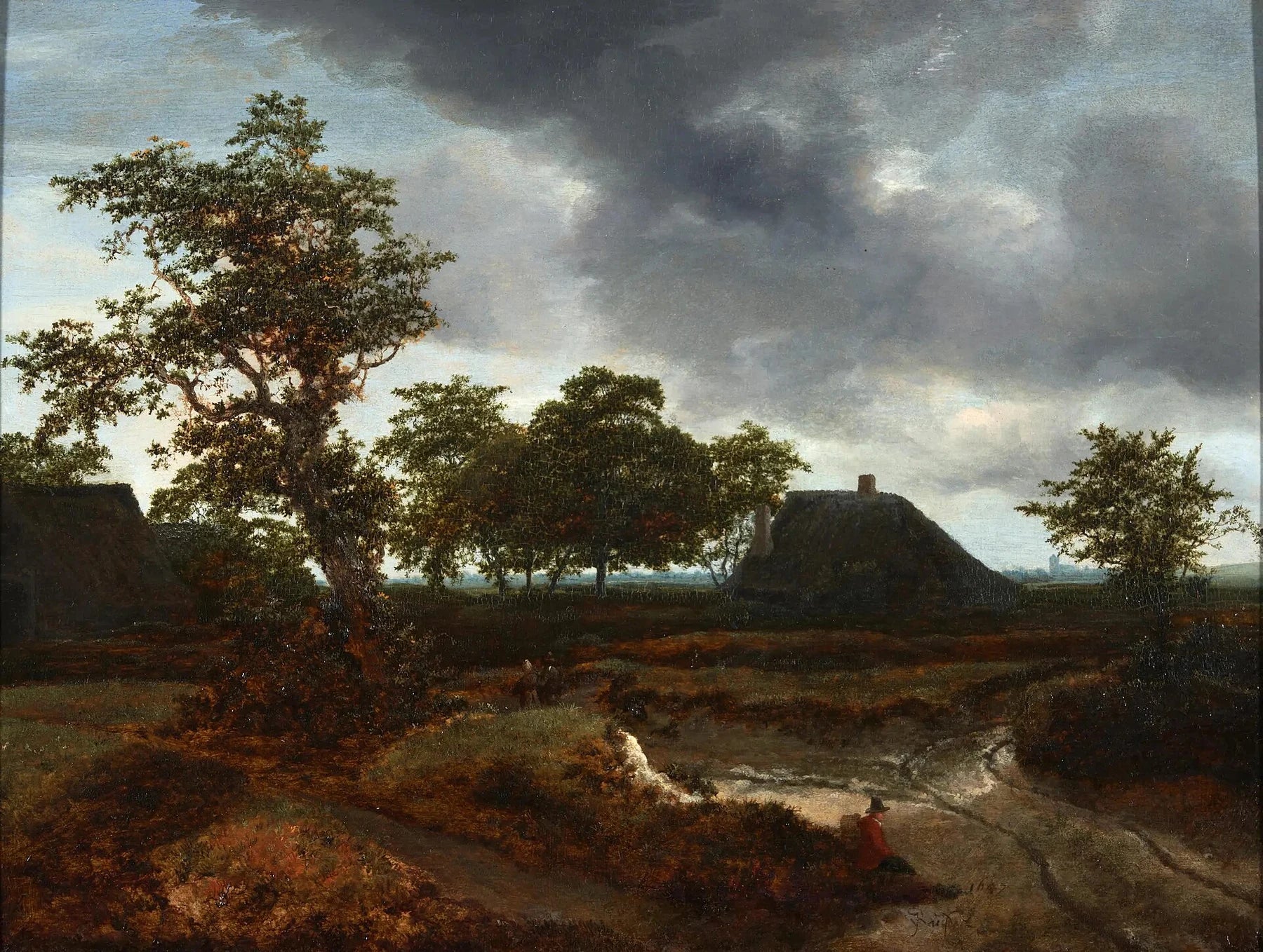 Paysage avec chaumières, peinture de Jacob van Ruisdael