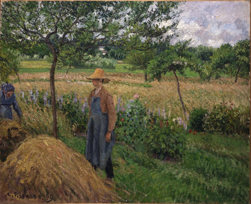 Jardineiro diante de um monte de feno, tempo cinzento, Éragny - Camille Pissarro