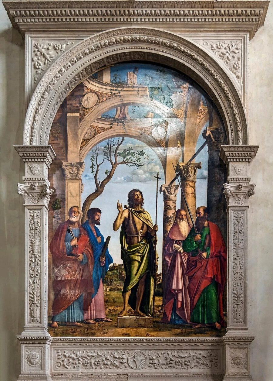 Jean-Baptiste entre os santos Pedro, Marcos, Jerônimo e Paulo - Cima de Conegliano