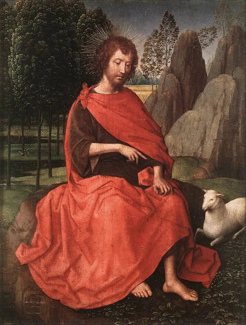 Jean de Baptiste (retângulo); um crânio (verso) - Hans Memling