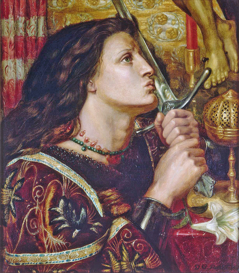 Jeanne d'Arc beijando a espada da Libertação - Dante Gabriel Rossetti