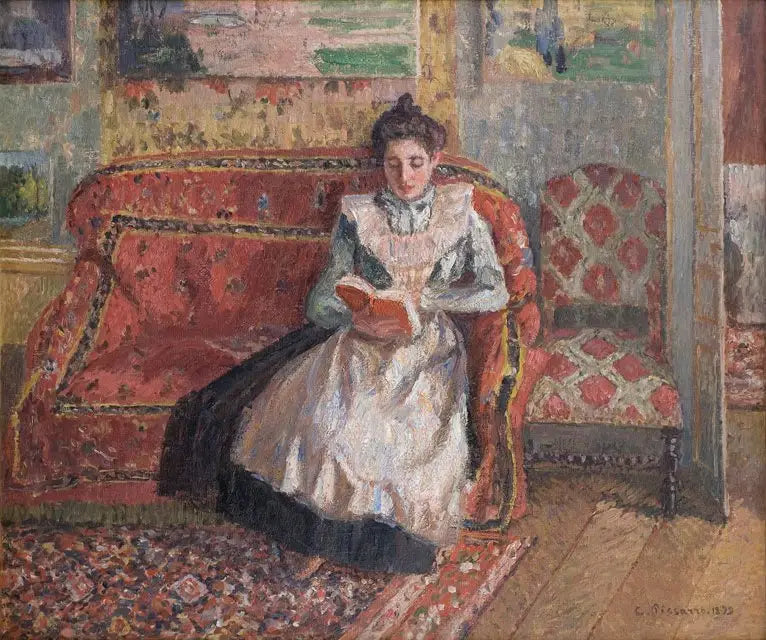 Jeanne Pissarro chamada Cocotte, lendo - Camille Pissarro