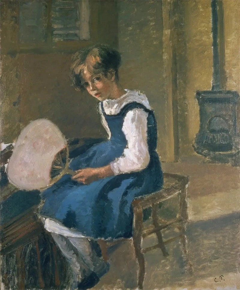 Jeanne Pissarro chamada Minette segurando um leque - Camille Pissarro