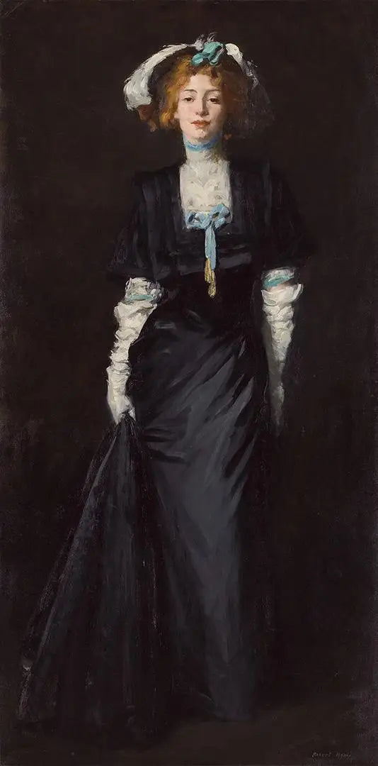 Jessica Penn en noir avec des plumes blanches - Robert Henri - Alpha Reproduction
