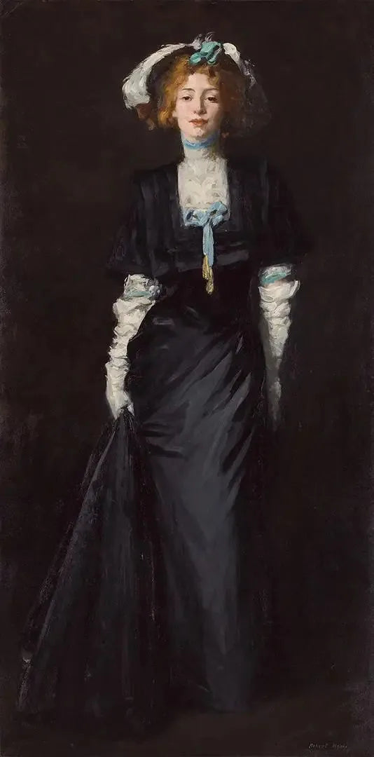 Jessica Penn de preto com penas brancas - Robert Henri