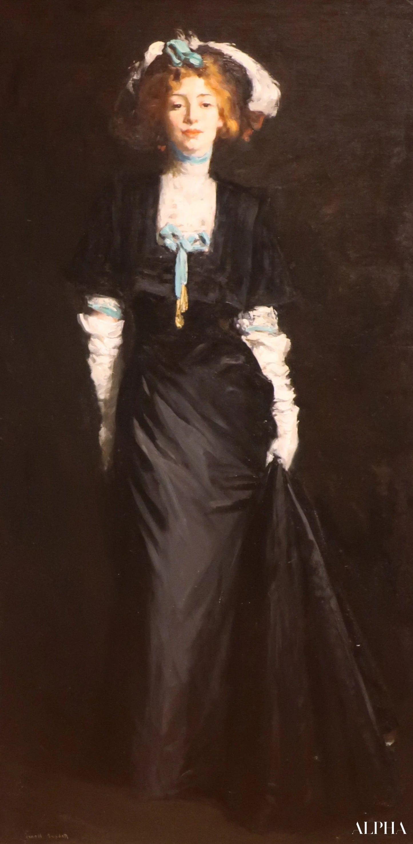 Jessica Penn en noir avec des plumes blanches - Robert Henri - Reproductions de tableaux et peintures haut de gamme