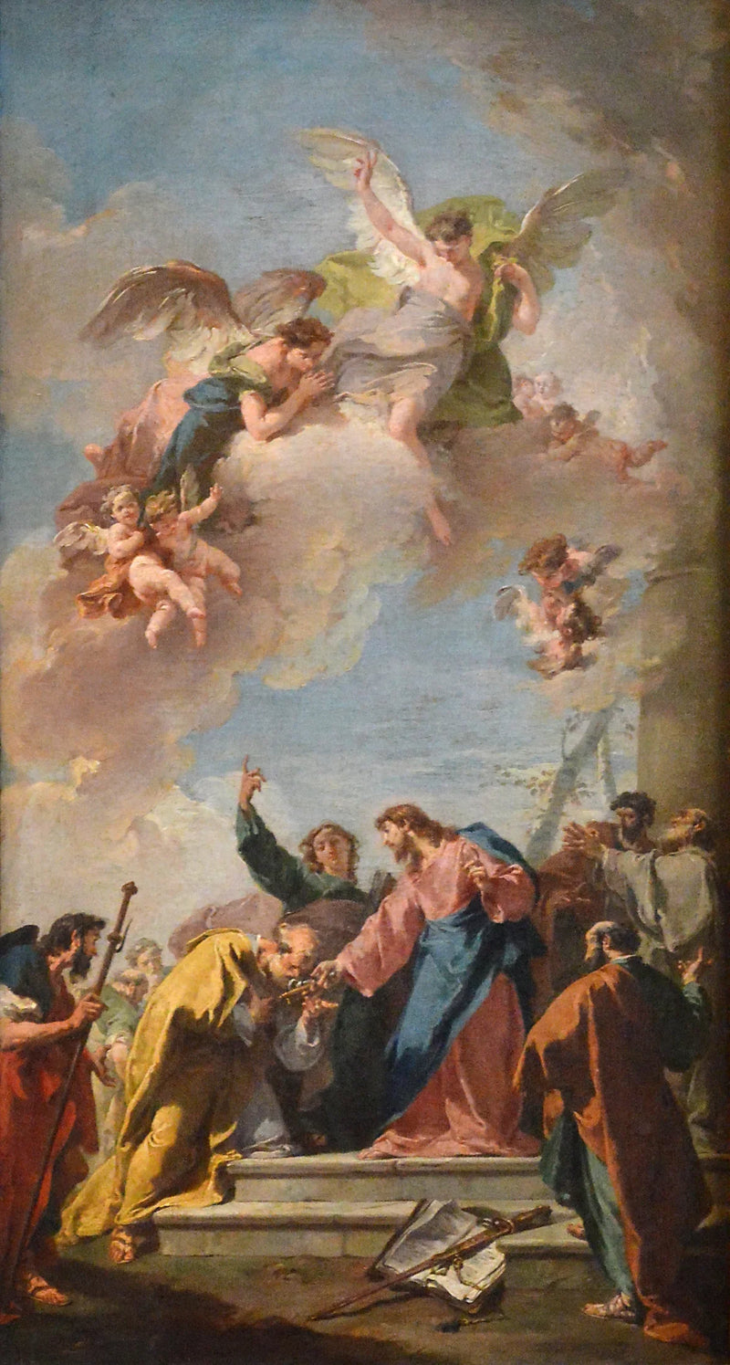 Jesus Cristo entregando as chaves do paraíso a São Pedro - Giovanni Battista Pittoni