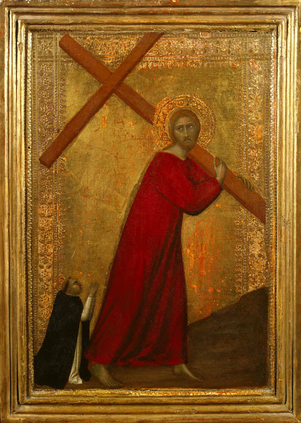 Jesus Cristo carregando a Cruz, com um irmão dominicano - Barna da Siena