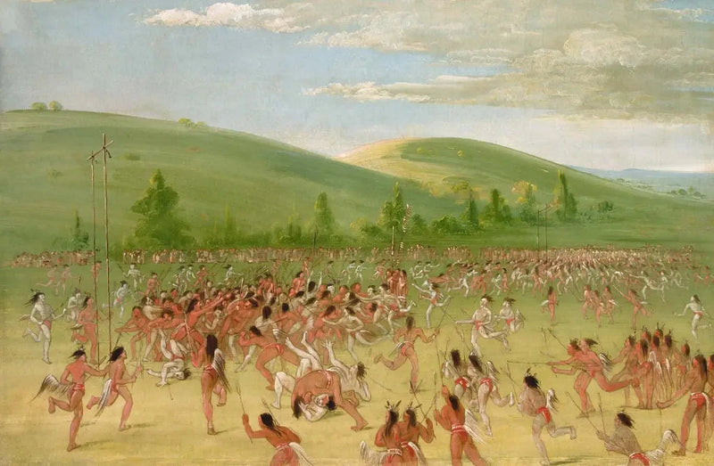 Jogo de bola dos Choctaws: bola no ar - George Catlin