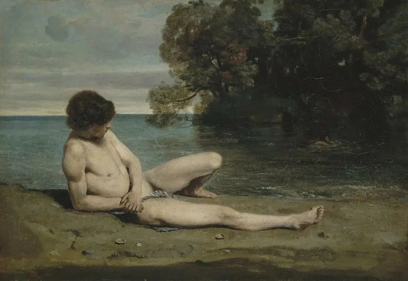 Jovem banhista deitado na praia - Jean-Baptiste Camille Corot