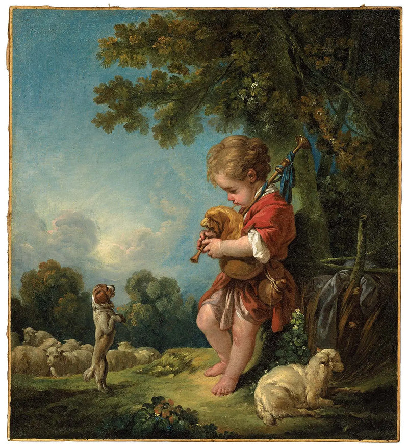 Jovem pastor tocando gaita de fole - François Boucher