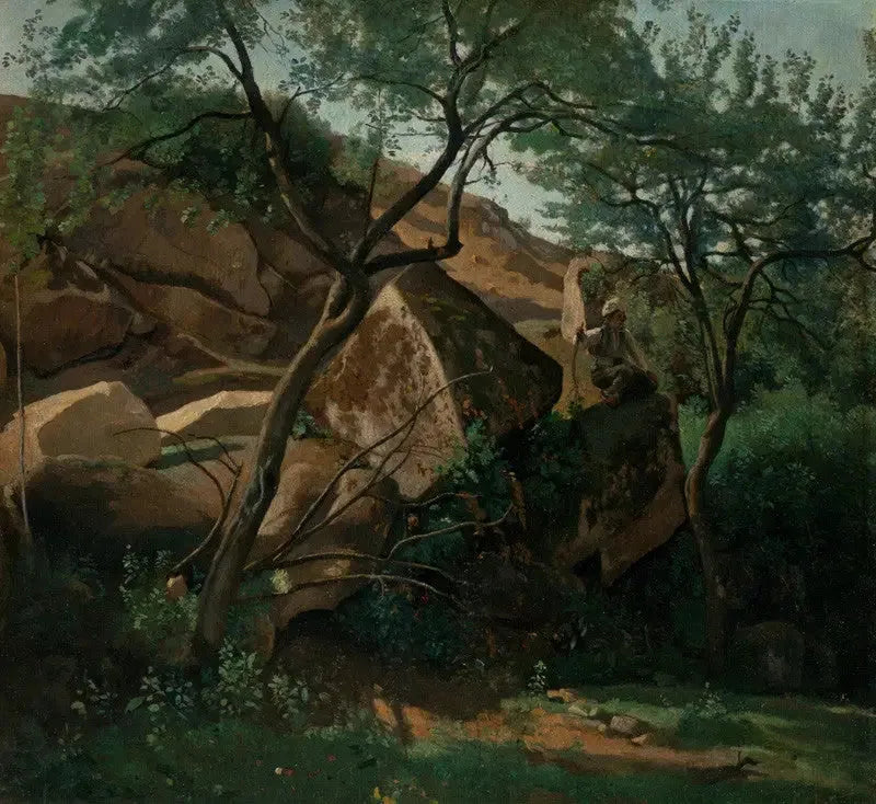 Jovem pastor entre as rochas (Floresta de Fontainebleau) - Jean-Baptiste Camille Corot
