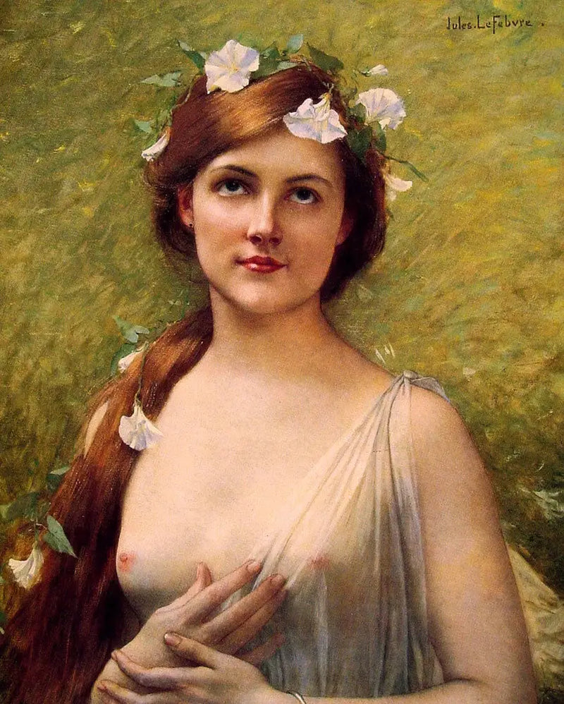 Jovem dama com flores nos cabelos - Jules Lefebvre