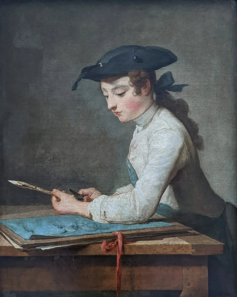 Jovem desenhista afiando seu lápis - Jean Simeón Chardin
