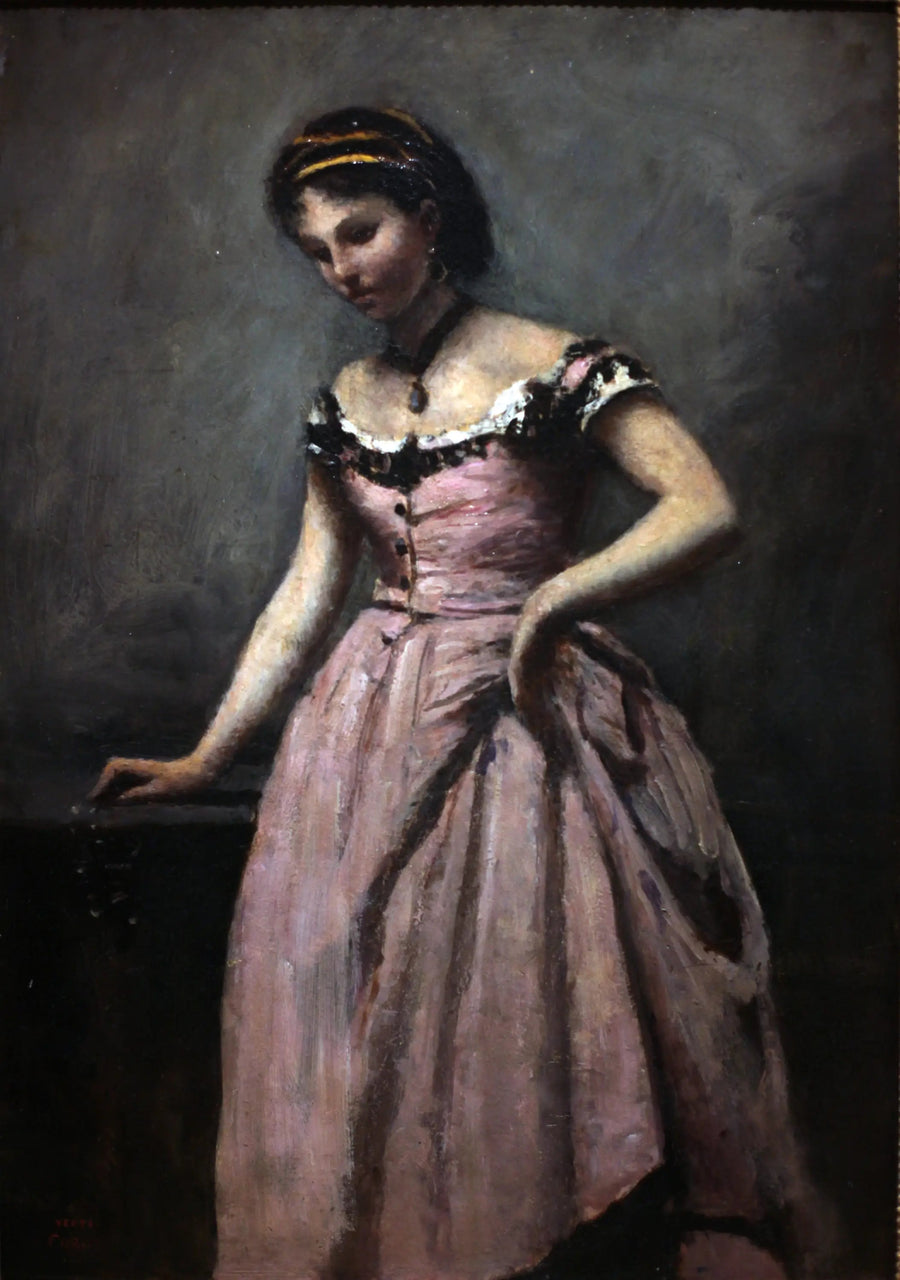 Jovem Mulher de vestido rosa - Jean-Baptiste Camille Corot