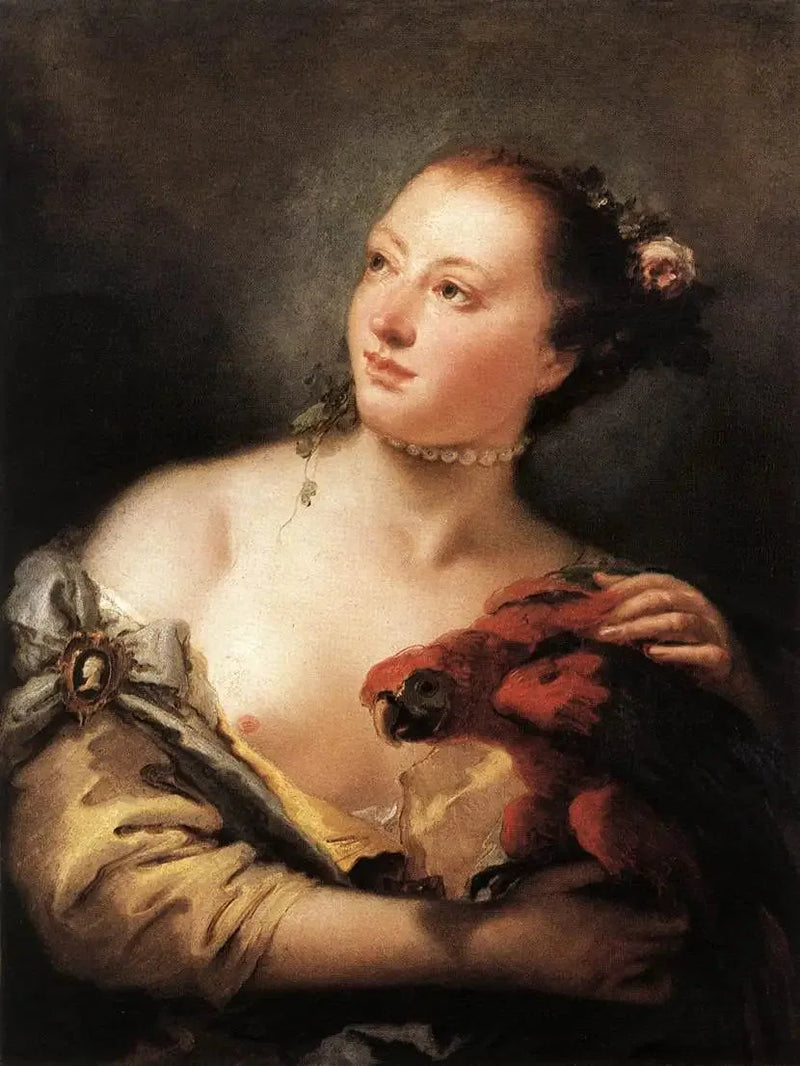 Jovem mulher com papagaio - Giovanni Battista Tiepolo
