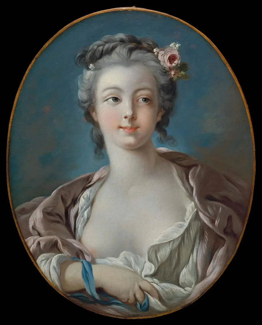 Jovem mulher com flores no cabelo, erroneamente chamada de Retrato de Madame Boucher - François Boucher