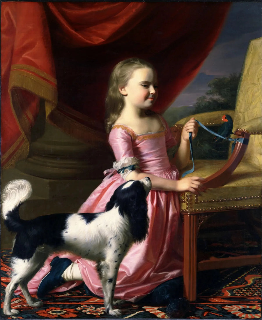 Jovem mulher com um pássaro e um cachorro - John Singleton Copley