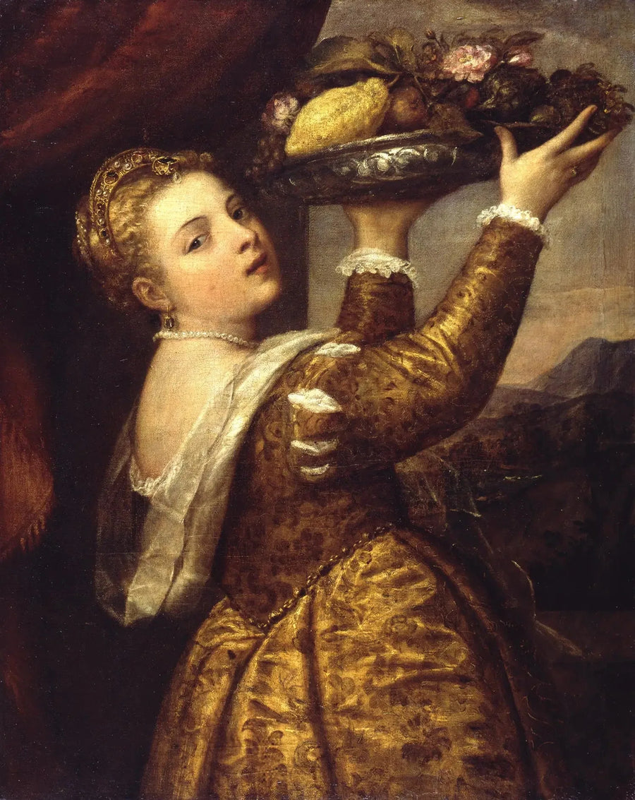 Jovem mulher com uma bandeja de frutas - Titian