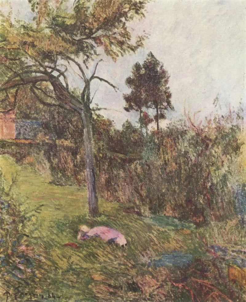 Jovem mulher deitada na grama, ou Menina deitada em um prado - Paul Gauguin