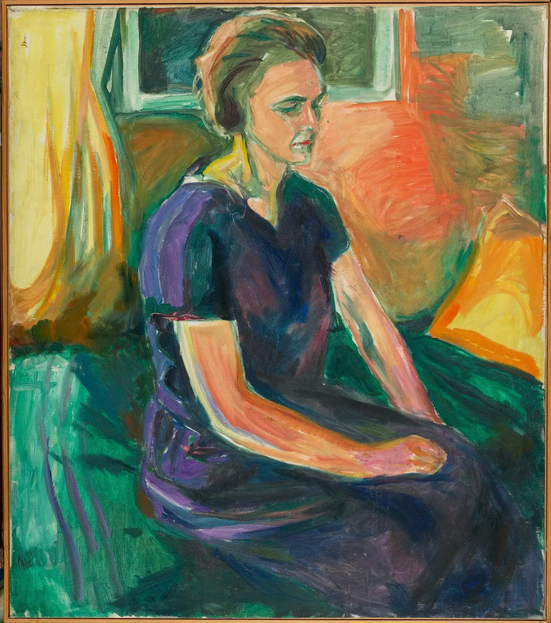 Jovem Mulher em um vestido azul, sentada - Edvard Munch