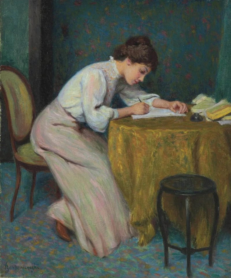 Jovem mulher escrevendo uma carta - Federico Zandomeneghi