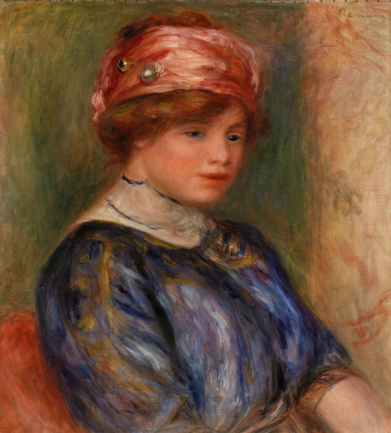 Jovem mulher de azul, busto (Jovem mulher em corpete azul, busto) - Pierre-Auguste Renoir