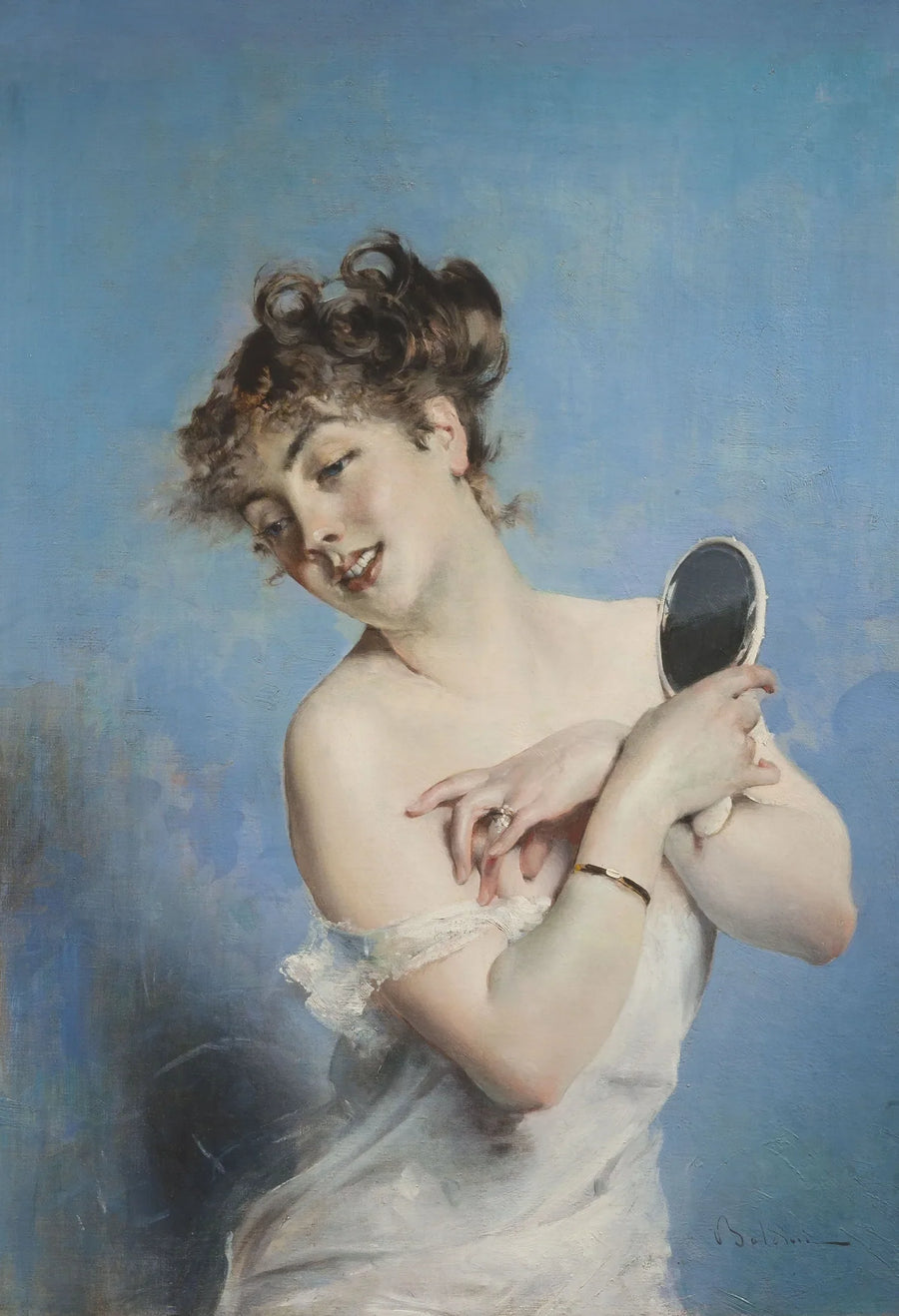 Jovem mulher de camisola (cuidados pessoais) - Giovanni Boldini